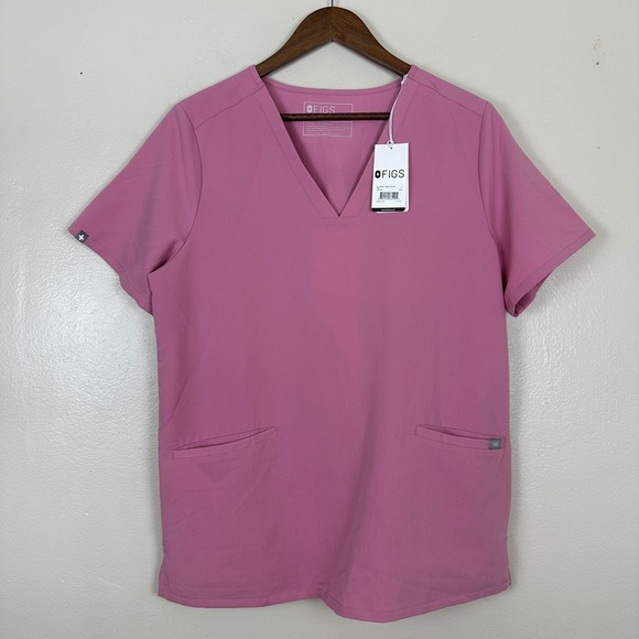 FIGS Women's Large Casma Three-Pocket Scrub Top Blush Pink FW1100 V-Neck NEW - Picture 2 of 10